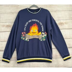 Howl's Moving Castle Calcifer Fire Demon Sweatshirt Womens M Blue Studio Ghibli